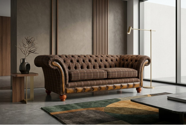 Klassieke Chesterfield Bank 3-Zits Design Banken Bekleding Bankstellen Leer Bruin