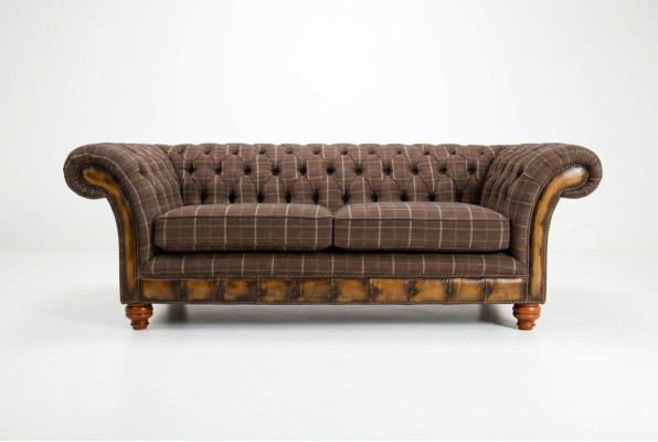 Klassieke Chesterfield Bank 3-Zits Design Banken Bekleding Bankstellen Leer Bruin