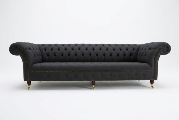 Zwarte Chesterfield Textiel Lederen Bank Bank Kussen Groot Zitkussen xxl 265cm