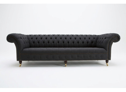 Zwarte Chesterfield Textiel Lederen Bank Bank Kussen Groot Zitkussen xxl 265cm