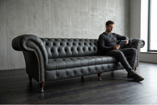 Grijze Chesterfield 4-zits grote bank bankstel textiel lederen gestoffeerde bankstellen