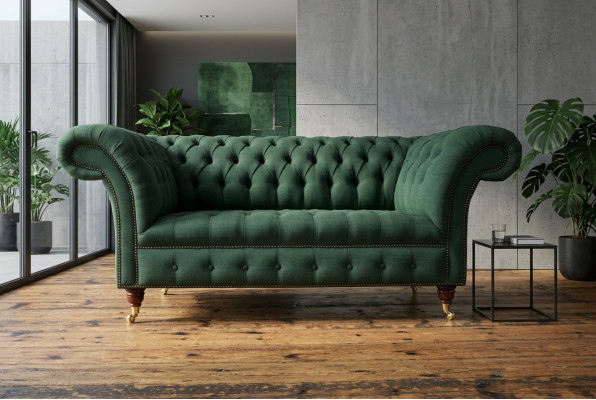 Klassieke gestoffeerde meubels Chesterfield groene bank textiel leer stof sofa zitter.