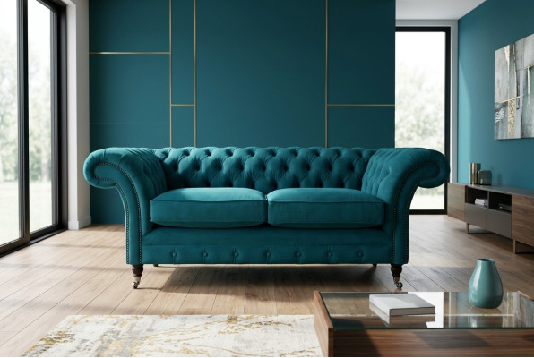 Chesterfield Bank 2-zits Designer Banken Sofa's Set Turquoise Fluweel Nieuw