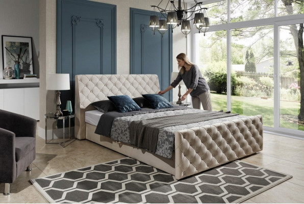 Chesterfield bed bedden leer 180x200cm gestoffeerd huwelijksontwerp leer hotelmeubels