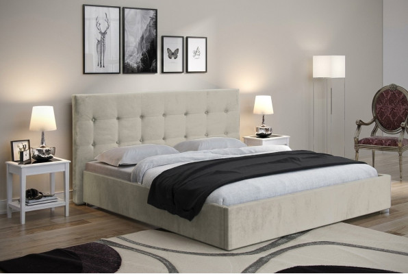 Beige 160x200 bed slaapkamer bedden textiel leer hotel luxe gestoffeerd groot nieuw