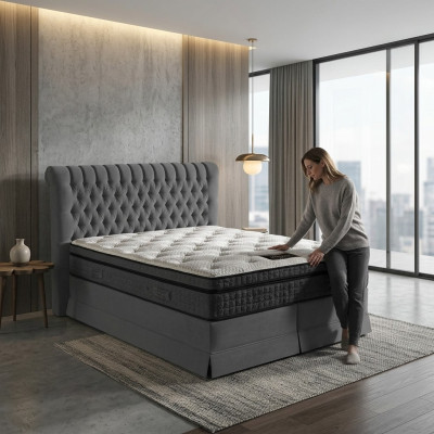 Tweepersoonsbed met gestoffeerde bedden slaapkamer echt boxspringbed