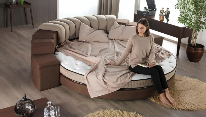 Rond Bed Modern Design Luxe Beklede Ronde Bedden Textiel Stof