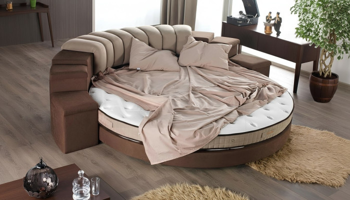 Rond Bed Modern Design Luxe Beklede Ronde Bedden Textiel Stof