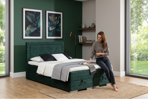 Hemels boxspringbed, tweepersoonsbed met matras en topper. Groene bedden.