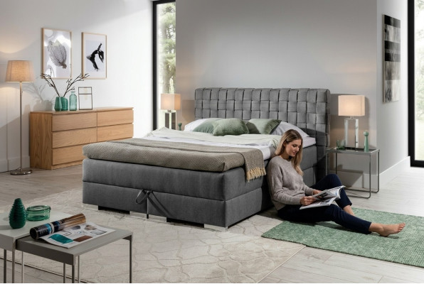Bett Design Luxus Hotelbedden 200x200 cm Boxspringbed Textiel Grijs 200x200 cm nieuw