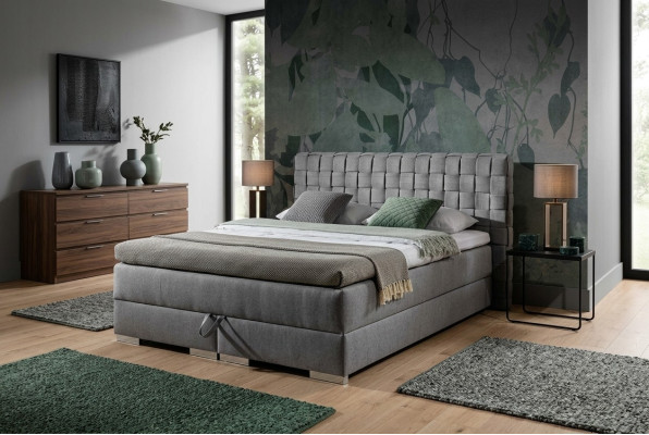 Bett Design Luxus Hotelbedden 200x200 cm Boxspringbed Textiel Grijs 200x200 cm nieuw