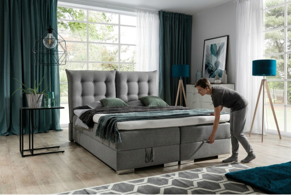 Boxspringbed Klassiek Ontwerp Stoffering Engelse Bedden Tweepersoonsbed Beige Bed