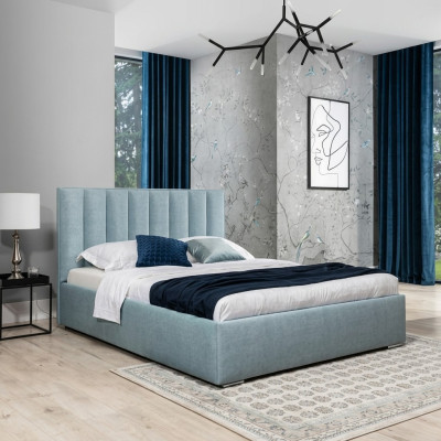 Blauw bed moderne bedstellen stoffering meubels luxe hotelbedden slaapkamer