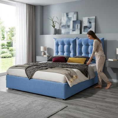 Blauw gestoffeerd bed Moderne bedframes Meubels Luxe hotelbedden Slaapkamer