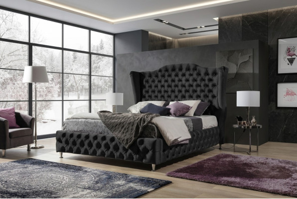Zwart bed Chesterfield gestoffeerd tweepersoonsbed Luxe slaapkamer Design Bedden