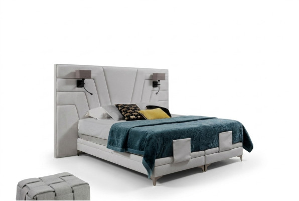 Bedden Dubbel bed Slaapkamer Leer Bekleding Textiel Hotel + Lampen