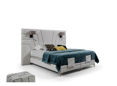 Bedden Dubbel bed Slaapkamer Leer Bekleding Textiel Hotel + Lampen