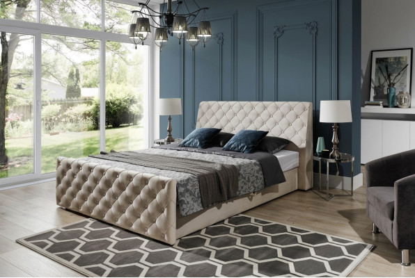Chesterfield Bed Slaapkamer Bedden Textiel 200x200cm Fluweel Groot Hotel Beige Nieuw