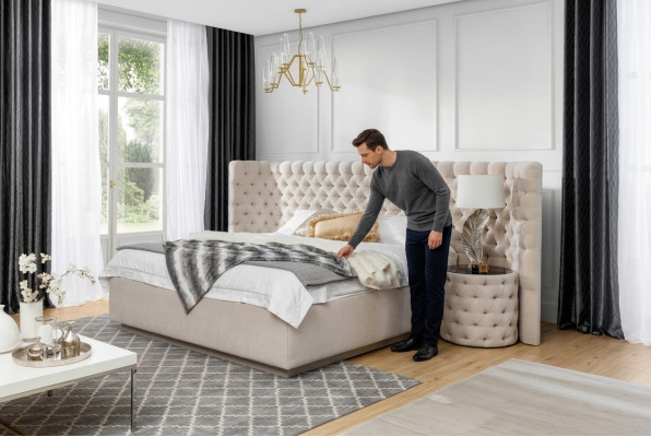 Chesterfield Hotel Dubbel Gestoffeerd Leren Bed Luxe Slaapkamerbedden