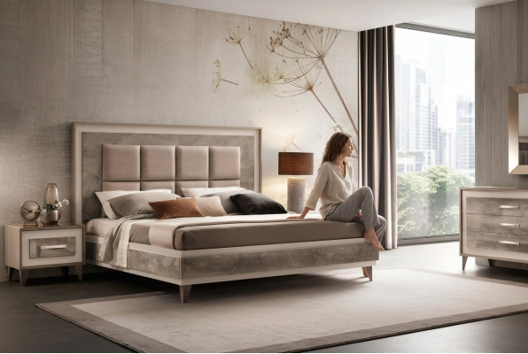 Bed Nachtkastje 3-delig Slaapkamer Set Luxe Modern Compleet Italiaans Meubilair