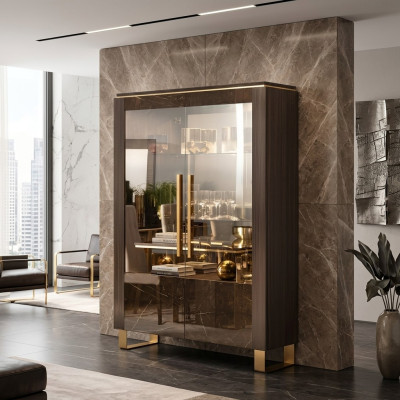 Glas kast Vitrine Vitrines Luxe kast Hout Stijl Glasplaat Kasten