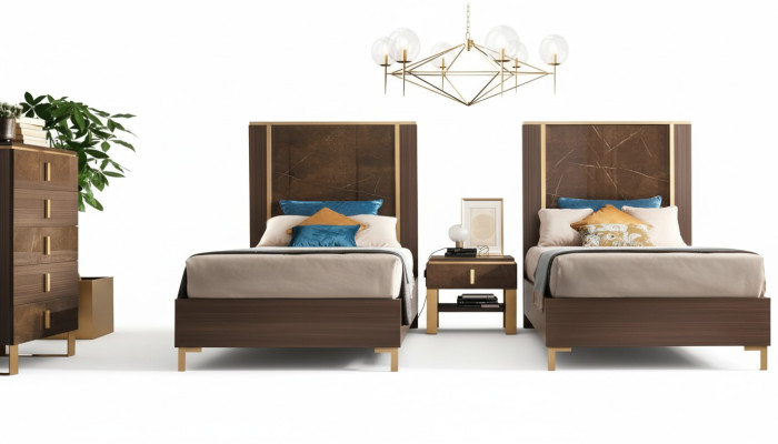 2x Bed + Nachtkastje 3-delige slaapkamerset Designer Luxe Slaapkamer