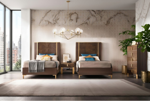 Bed nachtkastje kruk 4-delig slaapkamer set design modern luxe bedden.