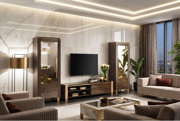 Woonkamerset Designer Woonkamer Sideboard 2x Vitrine 3-delig.