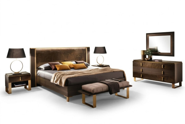 Slaapkamer Set Bed Nachtkastjes Kruk Bedden Ontwerp Italiaanse Meubels 4-delig