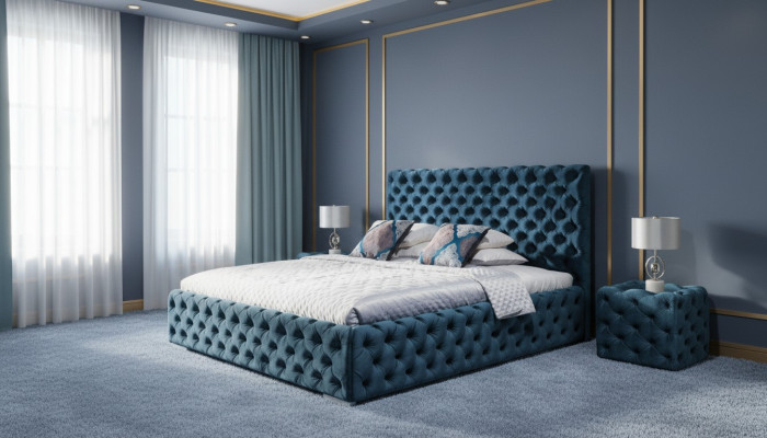 Tweepersoons slaapkamer fluwelen bed Chesterfield bedframe nachtkastje 3-delige set