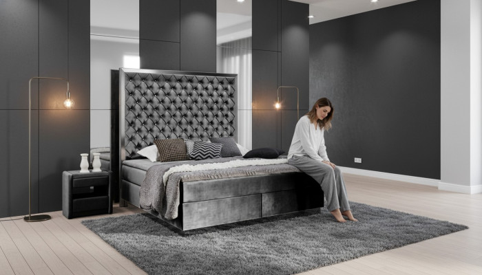 Boxspring bed slaapkamer set 3-delig textiel bed 2x nachtkastje design bedden nieuw
