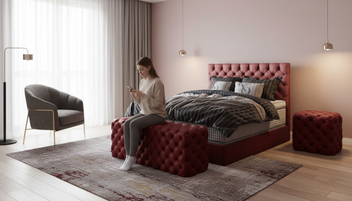 Luxe bed boxspring bed slaapkamer bedden design meubels fluwelen matras compleet.