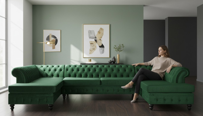 Chesterfield woonkamer bank woonlandschap xxl sofa banken stoffering hoek fluweel