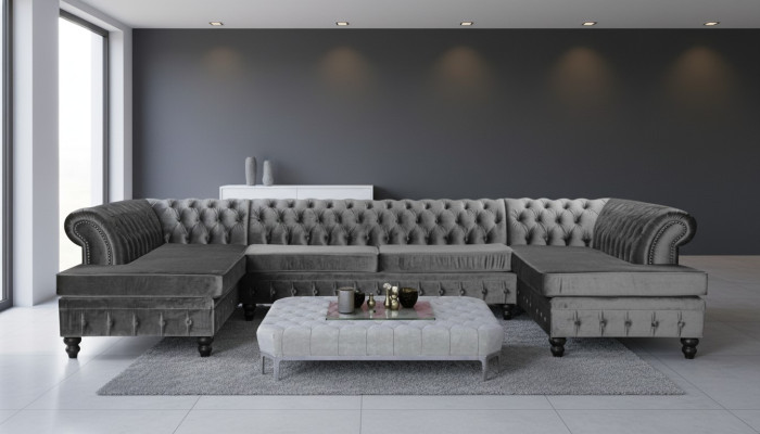 Chesterfield fluwelen hoekbank in U-vorm woonlandschap gestoffeerde hoek bank sofa's nieuw