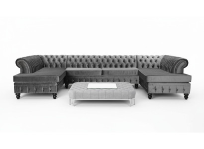 Stel Luxe Moderne Hoekbank U-vorm Chesterfield en Salontafel Woonkamer Textiel