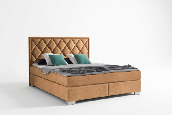 Luxe boxspring bed stof hotel beige bedden slaapkamer meubels ontwerp dubbel