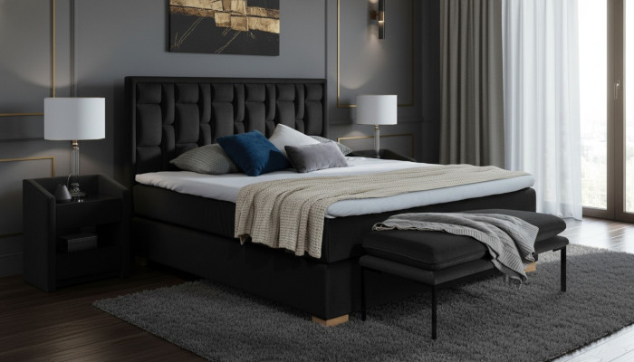 Luxe boxspringbed zwart blauwe bedden slaapkamer meubels ontwerp dubbel hotel