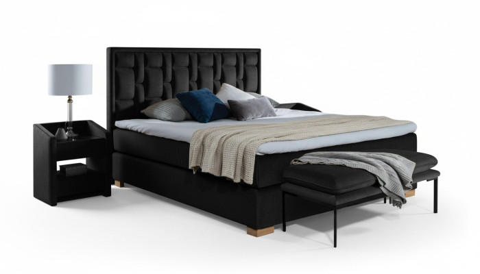 Luxe boxspringbed zwart blauwe bedden slaapkamer meubels ontwerp dubbel hotel