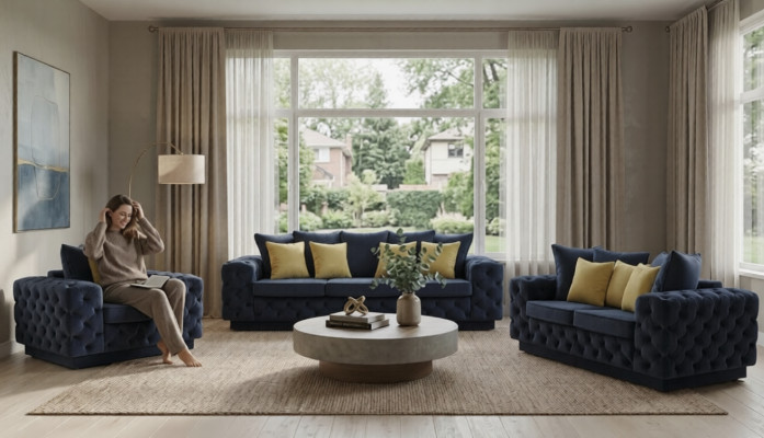 Luxe 4-zits bank gestoffeerde bank leren stoffen textielbankstel driezitsbank.