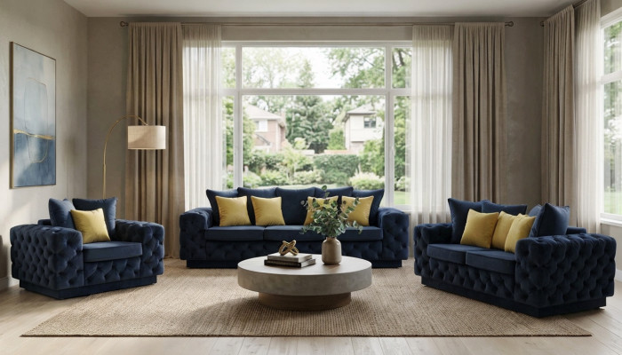 Luxe 4-zits bank gestoffeerde bank leren stoffen textielbankstel driezitsbank.