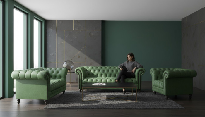 Modern design set 3-zits Chesterfield bankstel woonkamerset