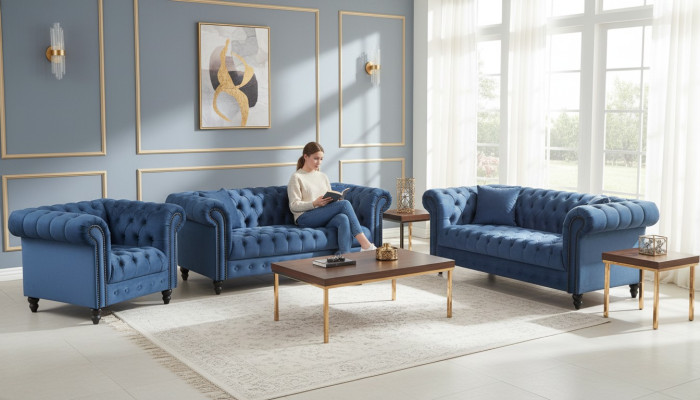 Dries-zits Chesterfield bank Bank Bekleding Luxe Meubels Stoffen Bankstellen