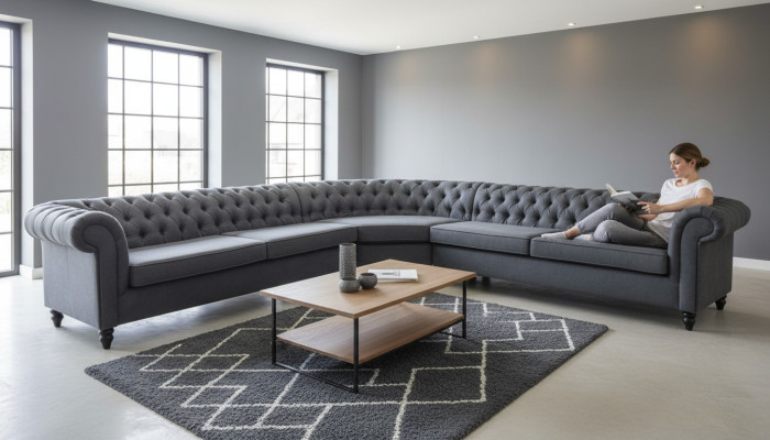 Hoekbank Bank Ontwerp Chesterfield Bank Textiel Stof Woonlandschap Garnituren