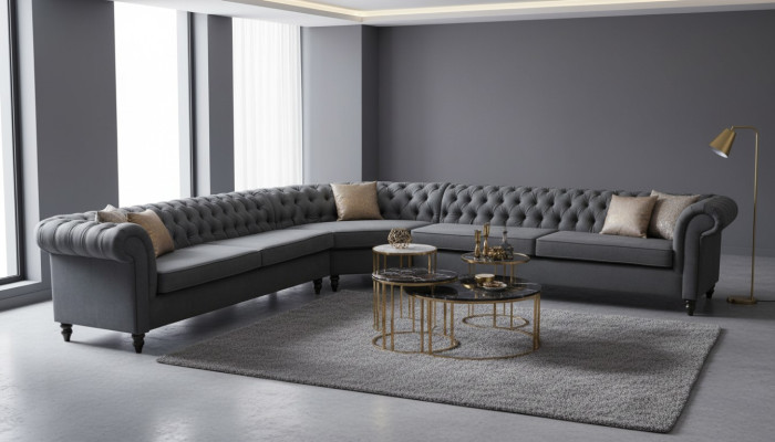 Hoekbank Bank Ontwerp Chesterfield Bank Textiel Stof Woonlandschap Garnituren