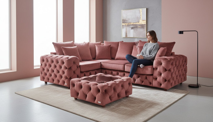 Hoekbank Bank Bankstel Hoekbank L-vorm salontafel textiel woonlandschap