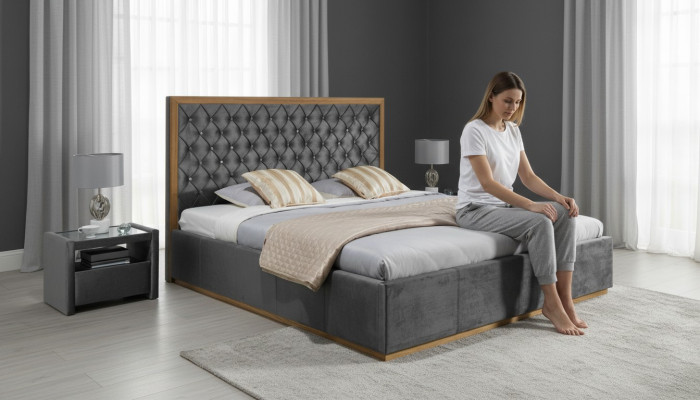 Luxe bed textiel 2x nachtkastje 3-delige slaapkamer set meubels bedden bedframe