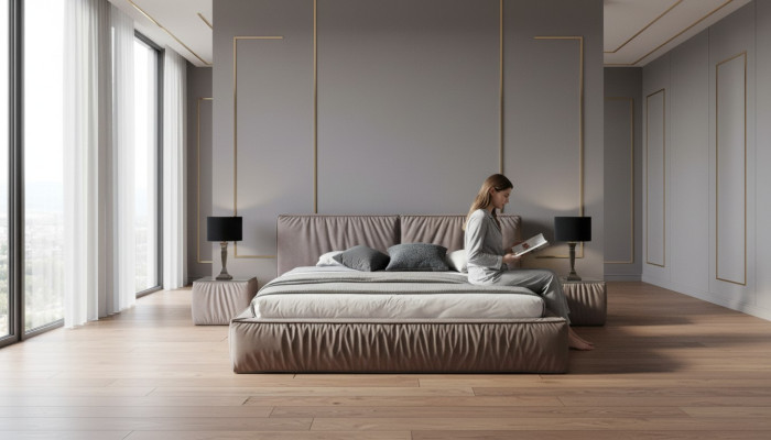 Luxe designer bed voor de slaapkamer, bekleed met fluweel, meubels bedden stof textiel nieuw.