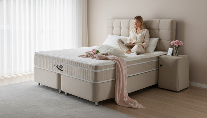 Luxe boxspringbed 3-delige set nachtkastje bedden meubels luxe slaapkamer