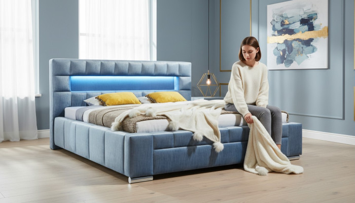 Luxe boxspring bed stof Hotel Blauwe bedden Slaapkamer Meubelontwerp Dubbel
