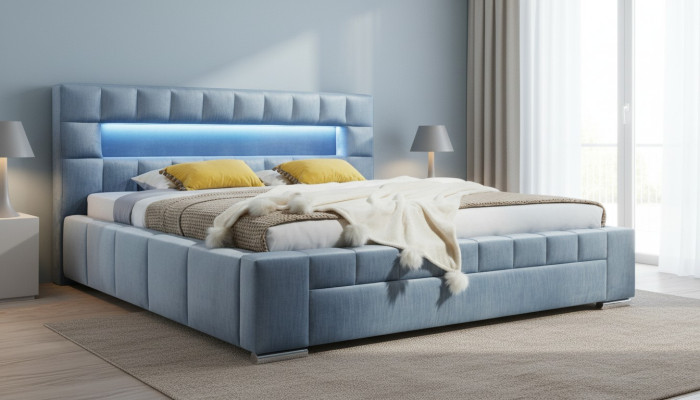 Luxe boxspring bed stof Hotel Blauwe bedden Slaapkamer Meubelontwerp Dubbel